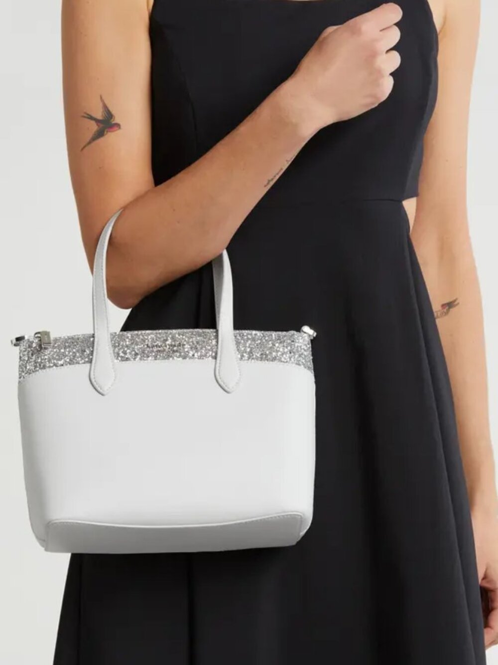 Kate Spade Flash Glitter Satchel Light Grey Silver Crossbody Satchel NWOT
